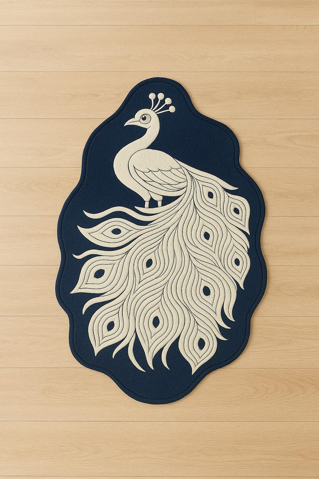 Hand-tufted Wool Peacock Rug | Navy Blue Artistic Carpet - Etsy
