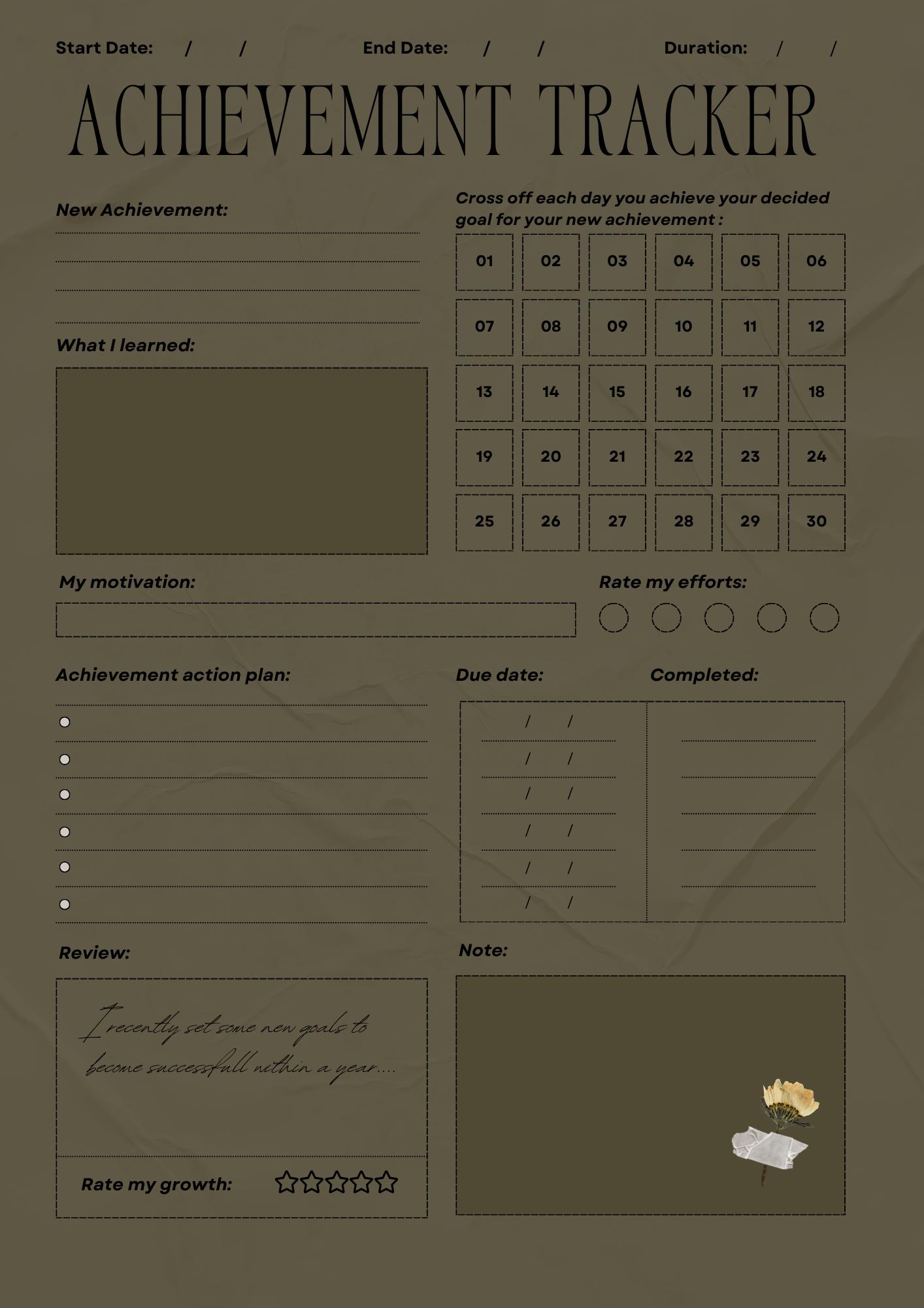 Fillable Goal Planner –fillable Achievement Tracker, Success Journal ...