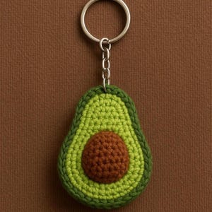 Crochet Avocado Keychain Pattern – Amigurumi Key Ring, Cute Handmade Gift, Kawaii Fruit Plush, DIY Crochet Tutorial PDF