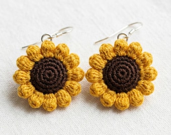 Sunflower Earrings Crochet Pattern | Micro Crochet Jewelry PDF | DIY Beginner Flower Earring Tutorial