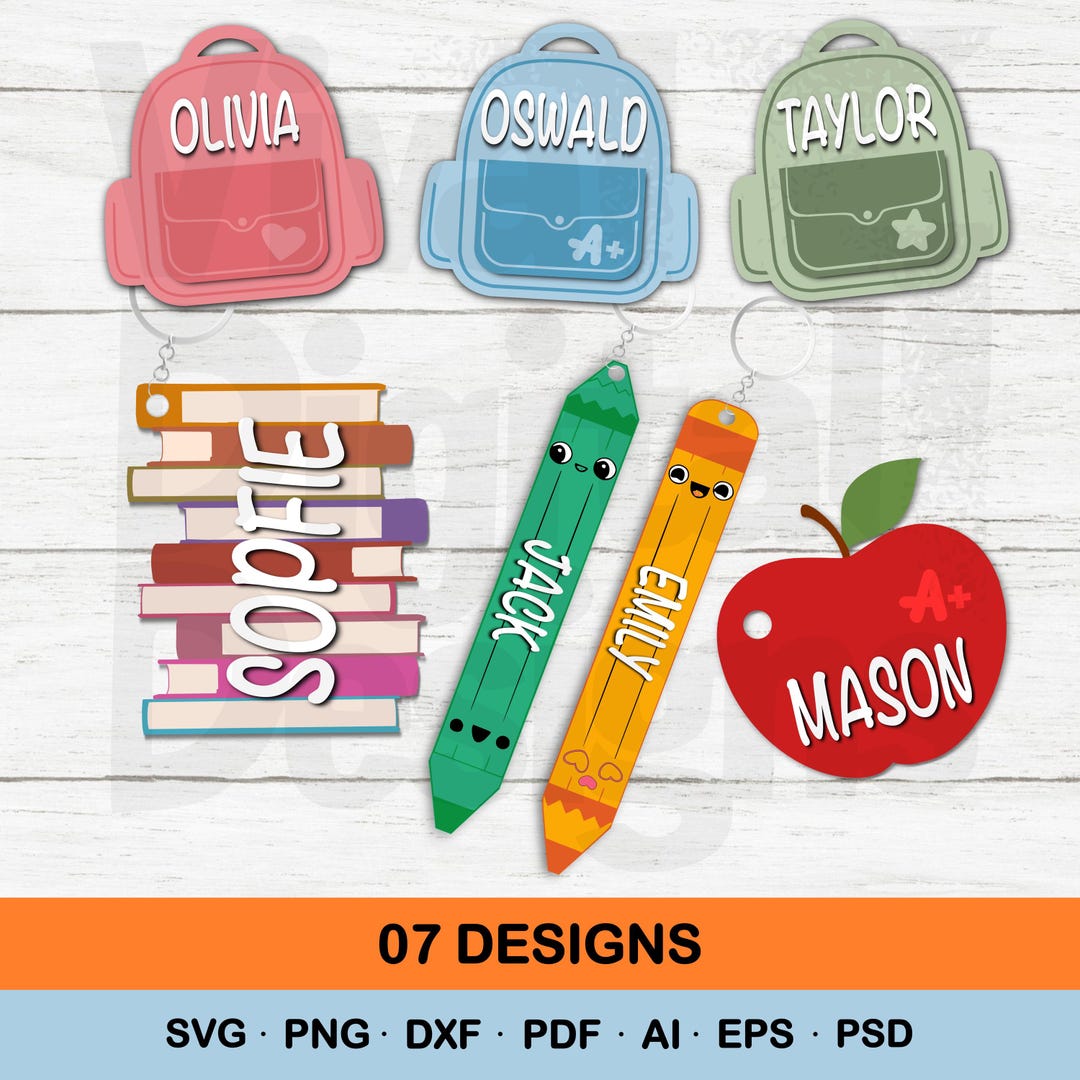 Kids Backpack Charm Name Tag Svg Bundle, Bag Tag Keychain Label, Back ...