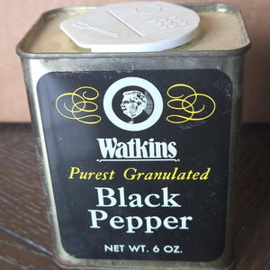 Vintage Watkins Black Pepper Tin – Retro Spice Tin – Antique Kitchen Decor – Old Advertising Tin – Collectible Watkins Tin