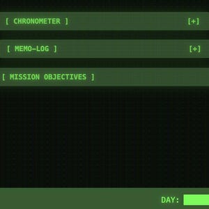 May include: A digital interface with a green-on-black color scheme. The display shows a system clock with the time 21:56:24 and the date Sunday, July 6, 2025. Additional options include a chronometer, memo log, and mission objectives.