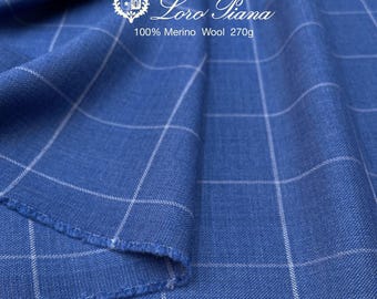Loro Piana Super 130s Wolle Anzugstoff, Blau Karo, Italien (2,35 Meter)