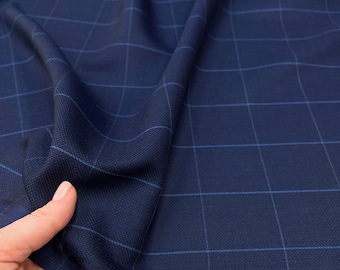 Marineblauer Wollstoff, 130er Jahre Karo Karomuster, DORMEUIL Amadeus, made in England, 3,90 Meter