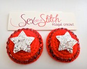 SALE! Red and Silver Star Crocheted Nipple Pasties with tape