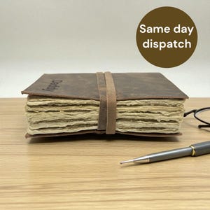Personalized Leather Journal, Vintage Deckle Edge Notebook, Hand-Stitched Binding