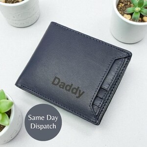 Personalized Leather Bifold Wallet | RFID Safe Slim Insert, Engraved Gift for Father