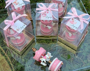 Pink Carousel Favor Box: Personalized Baby Shower, Baptism Keepsake