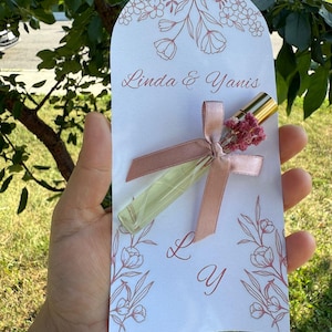 Personalized Wedding Perfume Favor | Custom Bridal Shower Gift | Mini Scented Bottle with Card & Ribbon | Engagement Party Souvenir