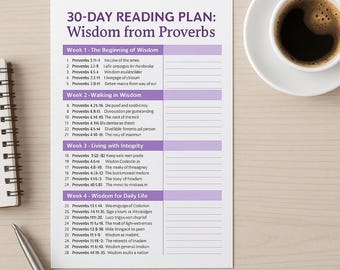 30-Day Bible Reading Plan | Wisdom from Proverbs | Printable Christian Devotional | Scripture Study Journal Page