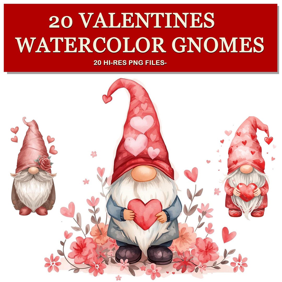 20 Watercolor Valentine Gnomes PNG | Cute Love Gnome Clipart ...