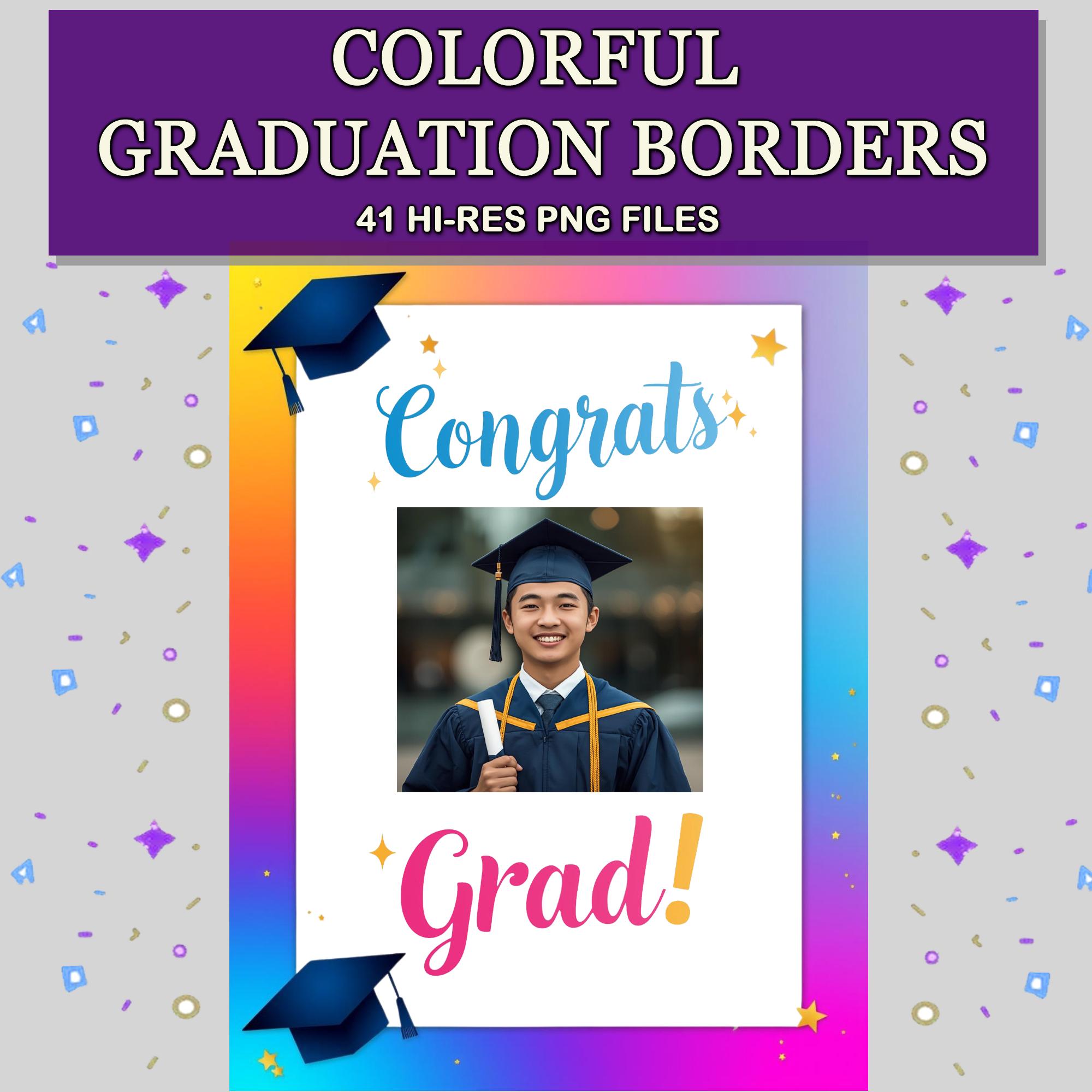 Colorful Graduation Borders PNG – 41 Bright Grad Frames for Invitations ...
