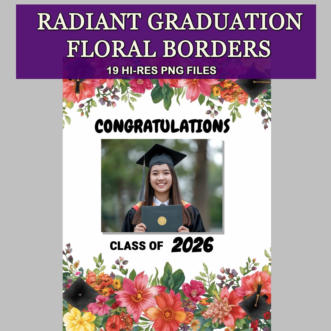 19 Vibrant Floral Graduation Border Pngs – Bright Grad Clipart for ...