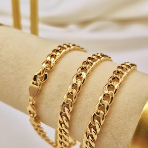 18K Solid Gold Curb Link Chain Necklace: Unisex Cuban Style
