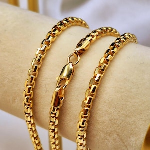 14K Solid Gold Box Chain Necklace - 3.5mm Unisex Fine Jewelry
