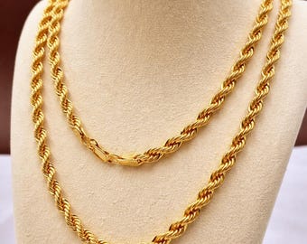 Collar con cadena de cuerda de oro macizo de 14 quilates y 4,5 mm con corte de diamante.