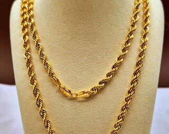 14K ソリッド ゴールド ダイヤモンドカット ロープ チェーン