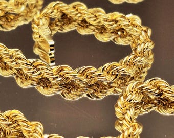 14Kソリッドゴールドダイヤモンドカットロープチェーンネックレス