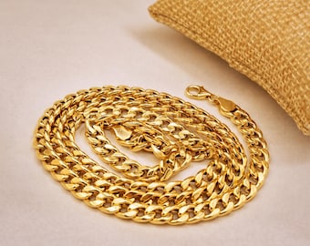 18 kt massief gouden schakelketting: uniseks Cubaanse stijl