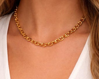Collar con cadena de cable de oro macizo de 14 quilates: Elegancia unisex para el día a día.