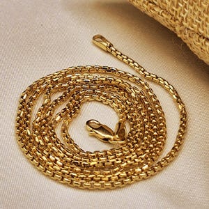 14K Solid Gold Box Chain Necklace – 2mm Real Gold Chain for Men & Women | 20&quot;, 21.5&quot;, 23.5&quot; Lengths | Unisex Christmas Gift