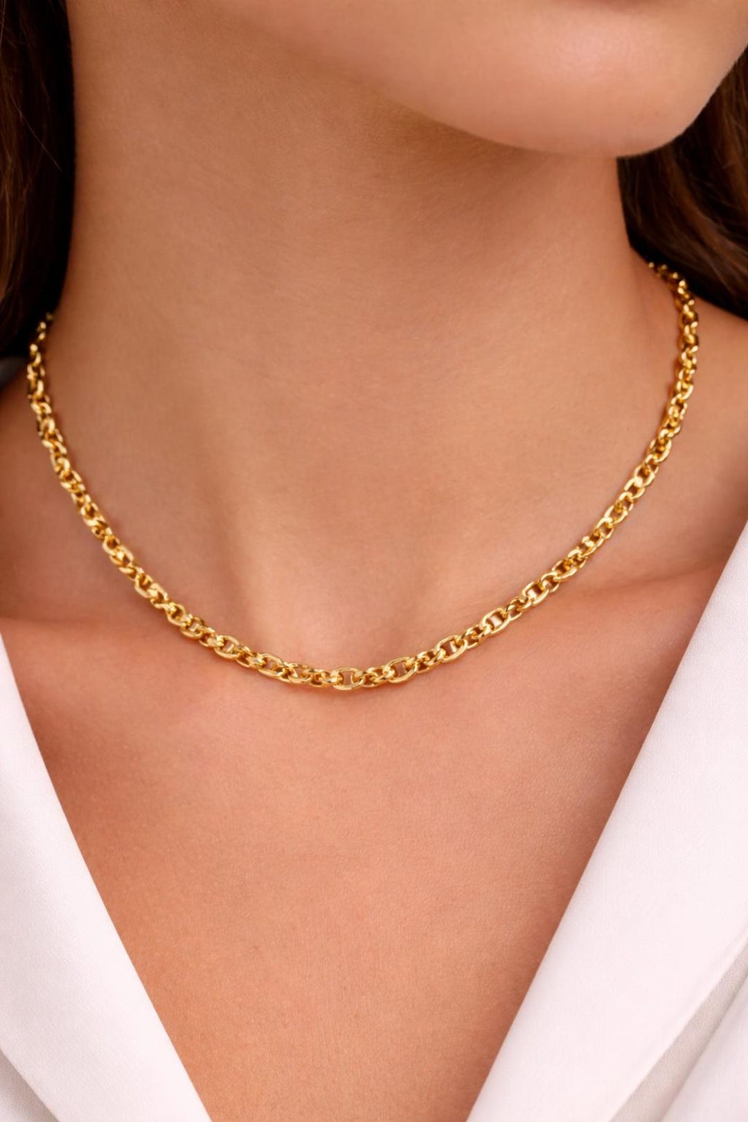 18K Solid Gold Anchor Chain Necklace: Unisex Everyday Jewelry - Etsy