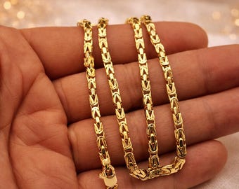 14金無垢ビザンチンチェーンネックレス - 厚さ3mmのキングチェーン