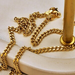 18K Gold Curb Chain Necklace  3.20MM  2.2MM  Real 18K Solid Gold Chain for Men , Women Minimalist Unisex Jewelry Birthday Gift for Him , her
