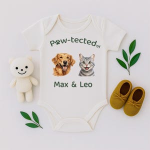 Personalized Baby Onesie • Custom Dog or Cat Breed Bodysuit • Baby Shower Gift • Newborn Outfit • Protected By Your Pet’s Name I Summer Day