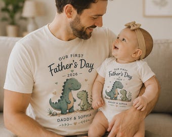 First Father’s Day Matching Set, Daddy & Baby Dino Personalized Outfit