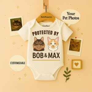 Protected by Pets – National Dog Day Bodysuit for Baby – Custom Pet Design – Funny Reveal Outfit – Personalized Onesie Gift for Newborn