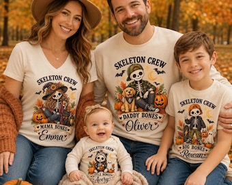 Personliga skelettbesättning Halloween familjematchande tröjor och bodysuit