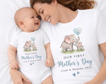 Conjunto a juego para el primer Día de la Madre: conjunto para mamá y bebé, body personalizado para bebé y camiseta para mamá, nuestro primer regalo para el Día de la Madre.