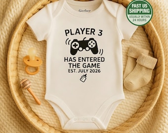Funny Gamer Baby Onesie – Player 3 Has Entered the Game Bodysuit | Nerdy Pregnancy Reveal Gift | Gaming Dad Baby Shower Nerd Outfit