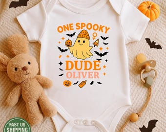 Personlig Halloween-body – En läskig spökbody för höstpojke – Första Halloween, oktoberpresent, pumpafältsoutfit