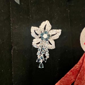Vintage Nolan Miller Dangling Rhinestone Flower Brooch | 1980s Glamour Bloom | Signed Statement Pin