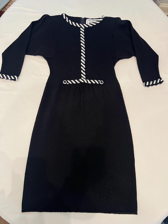 Vintage Don Sayers Knit Cocktail Dress - Black Beaded Detail, Size 6