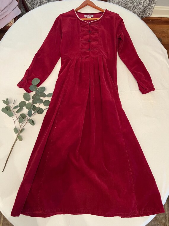 Vintage Fads Long Prairie Dress - Dark Red Pinwale Corduroy - Size 4 - 100% Cotton