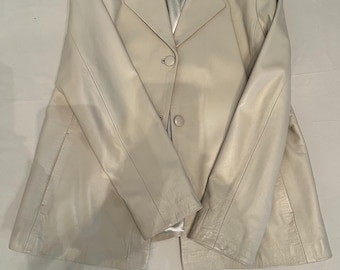Vintage Vera Pella Beige Leather Blazer – Made in Italy – Size XL – Soft Luxurious Leather