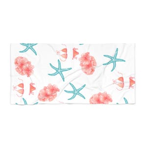 Tropical Floral Beach Towel: Cotton-Polyester Blend, Quick Dry