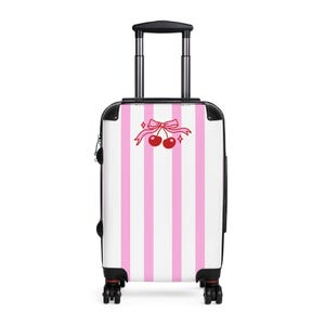 Cherry Striped Suitcase: Polycarbonate Travel Luggage