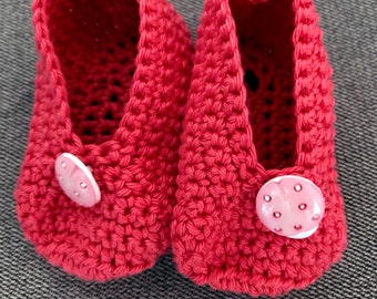 Crochet cute baby Ladybug ballet flats, 3 to 6 mos, soft cotton, pink, baby shower, adoption gift