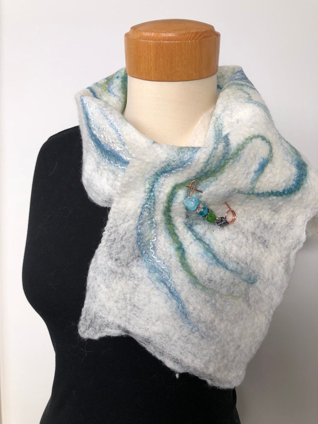 Buy Exquisite Felted Scarf in White and Blue and White Silk Online in India - Etsy
