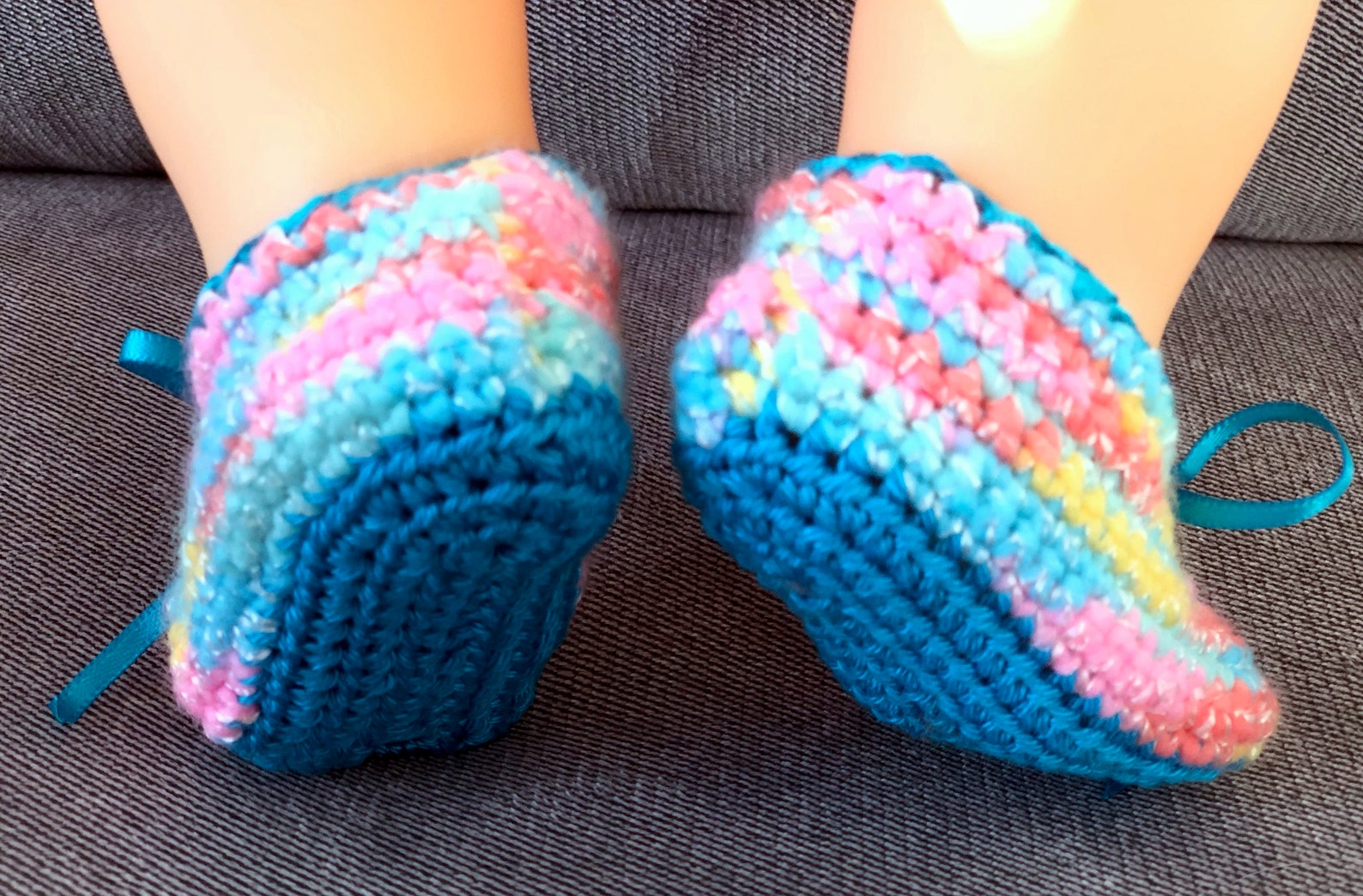 crochet, multi color, rainbow ballet flats, baby slippers, crib shoes, booties, turquoise sole, silk ribbon, christening, baby s crochet, multi color, rainbow ballet flats, baby slippers, crib shoes, booties, turquoise sole, silk ribbon, christening, baby s