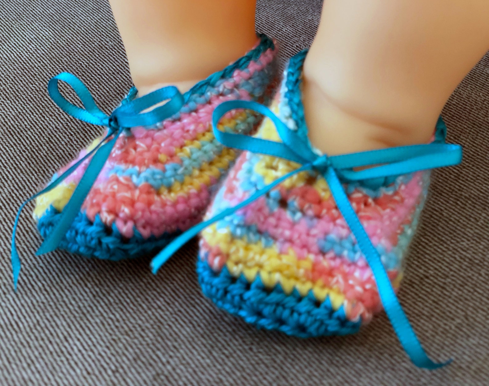 crochet, multi color, rainbow ballet flats, baby slippers, crib shoes, booties, turquoise sole, silk ribbon, christening, baby s crochet, multi color, rainbow ballet flats, baby slippers, crib shoes, booties, turquoise sole, silk ribbon, christening, baby s