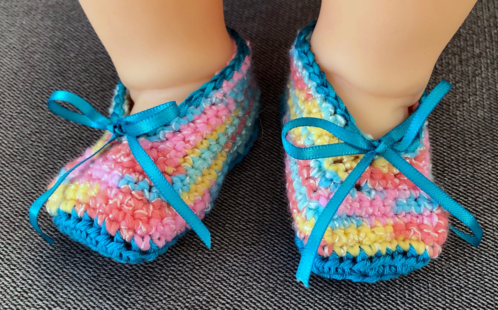 crochet, multi color, rainbow ballet flats, baby slippers, crib shoes, booties, turquoise sole, silk ribbon, christening, baby s crochet, multi color, rainbow ballet flats, baby slippers, crib shoes, booties, turquoise sole, silk ribbon, christening, baby s