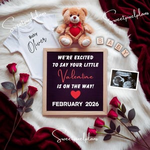 Valentine Pregnancy Announcement, February Baby Reveal Template, Neutral Digital Baby Announcement, Editable Canva, Social Media Reveal