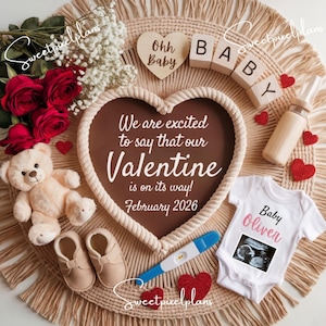 Valentine Digital Pregnancy Announcement, February Baby Announcement, Little Valentine On The Way Gender Neutral, ,Due in February,
