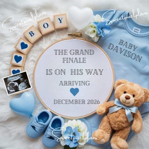 Boy Pregnancy Announcement, Digital Little Brother Reveal, It’s a Boy Editable Template, Blue Gender Reveal, Boho Social Media Announcement